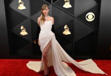 Taylor Swift at the 66th Annual Grammy Awards in February 2024