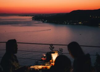Outdoor restaurant at dusk